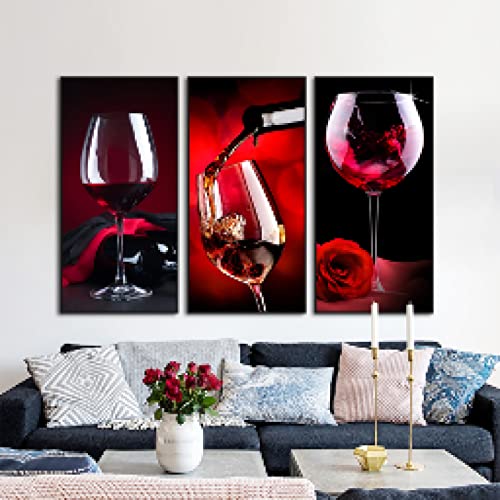 Art mural triptyque vin rouge 60x120cm pour habiller un grand mur vide de salon moderne