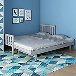 Panana Modern 2in 1 Trundle Solid Pine Wood Bed Frame Single Bed with Extra Sleepover Bed (Grey)