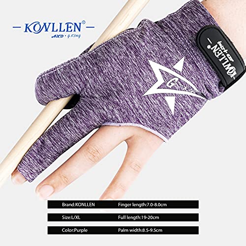 KONLLEN Billiards Gloves Left Hand/Right Hand L/XL Pool Gloves Professional Non-Slip Adjustable Breathable Billiards Match Gloves Snooker Nine-Ball 3 Cushion Carom Pool Accessories