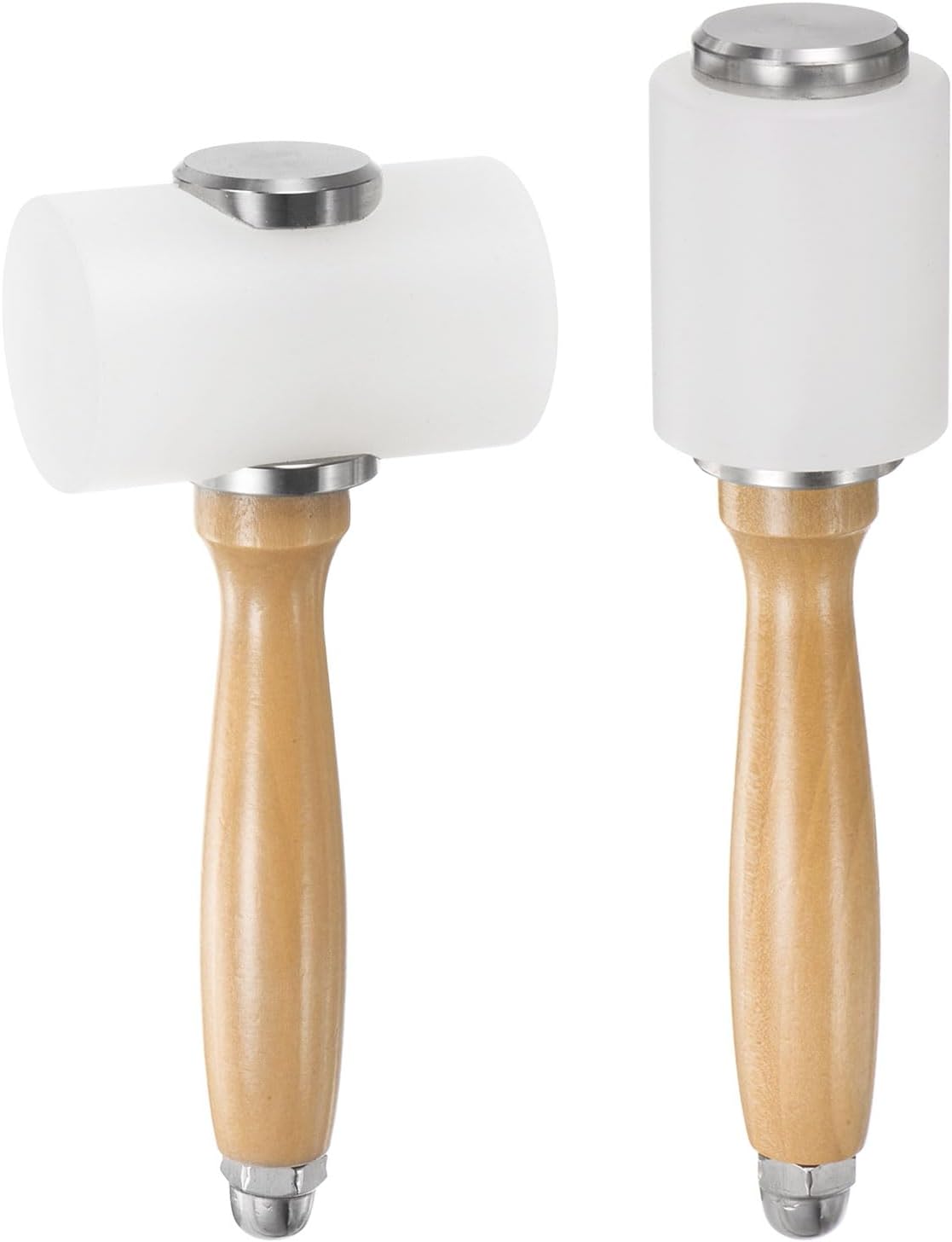 HARFINGTON 2pcs 8.3Inch Leather Carving Hammer Wooden Handle Nylon Hammer Straight Head and T-Shaped Head Leathercraft Mallet Tool for DIY Stamping Sew Leather Cowhide, Wooden