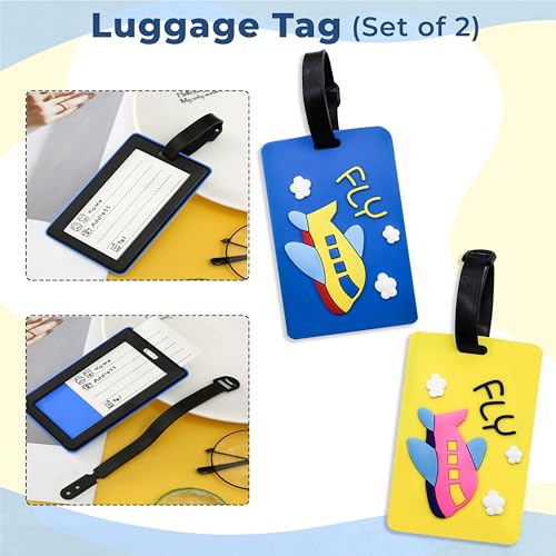 Image of Kraptick Luggage Tags for Travel - Strong & Stylish Bag Identification Tags for Suitcase Lightweight Name Tag for Bags Travel ID Labels for Suitcase, Backpack & School Bags (Pack of 2) (Yellow,Blue)