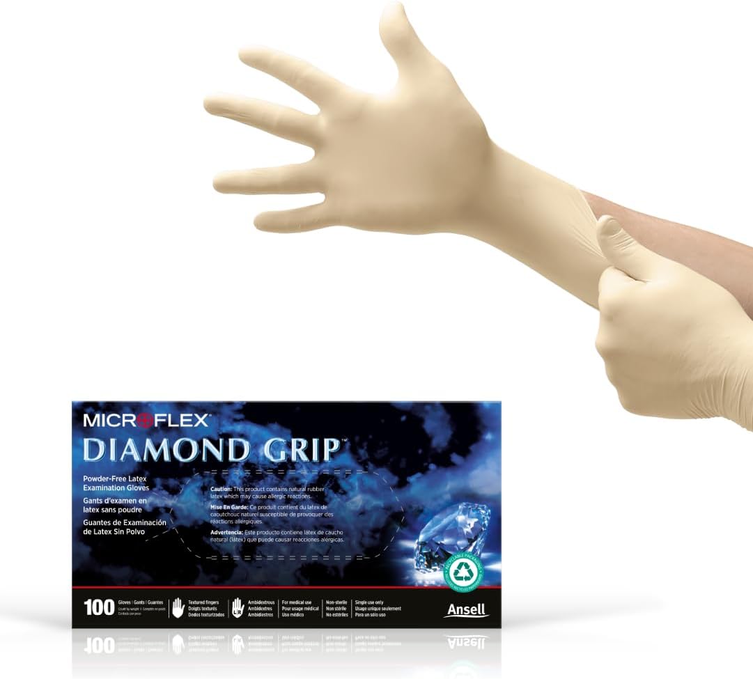 Microflex MF-300-M Medium Diamond Grip Latex Gloves 100 Count