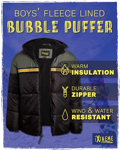 Image of iXtreme Boys Puffer Jacket - Wind & Water Resistant Soft Fleece Lined Warm Winter Jacket for Boys with Winter Hat