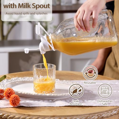 Image of CUCUMI 2 Pack 64 Oz Glass Milk Bottle with Reusable Strong Airtight Screw Lid, 2 Qt Glass Juice Bottles for Almond Milk