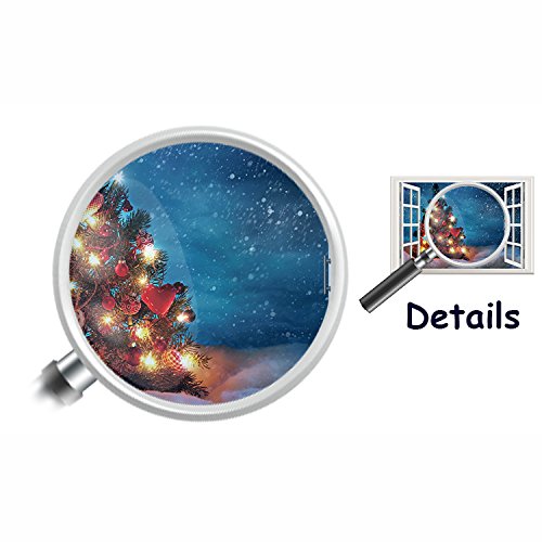 Dnven 33 Inches X 23 Inches 3D High Definition Winter Light Christmas Trees False Faux Window Frame Mural Vinyl Bedroom Living Room Playroom Wall Decals Stickers #TOP1