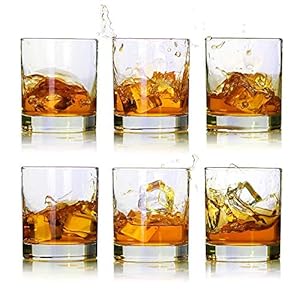 LUXU Whiskey Glasses-Premium 11 OZ Scotch Glasses Set of 6 /Old Fashioned Whiskey Glasses/Perfect Scotch Bourbon Whiskey Tumblers/Style Glassware for Bourbon/Rum glasses/Bar whiskey glasses,Clear
