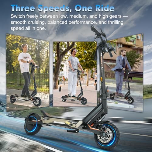 Image of Electric Scooter for Adults, 5600W /1500W /1200W /800W Motor Fast Electric Scooter, 46 /40 /35 MPH Top Speed, 27Ah /20.8Ah /15.6Ah Battery, 10 /11 inch Off Road Tire Foldable E-Scooter for Commuter Outdoor campus