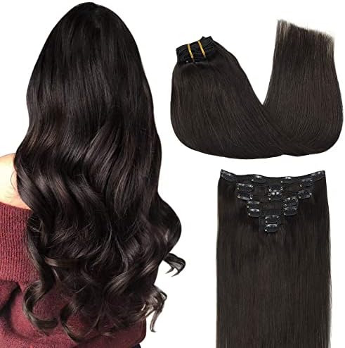 GOO GOO Clip in Hair Extensions Real Human Hair, Remy Human Hair Extensions Clip ins for Women, Natural Human Hair, 20inch 120g 7Pcs, 2 Dark Brown
