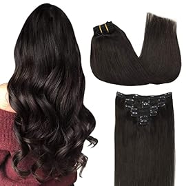 GOO GOO Clip-in Hair Extensions for Women, Soft & Natural, Handmade Real Human Hair Extensions, Dark Brown, Long, Straight #2, 7pcs 120g 18 inches