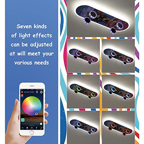 Skateboard Ceiling Light, Led Kids Ceiling Lamp Cartoon Lamp Nursery Lamps Design Acrylic Lampshade Ceiling Lamp Dimmable With Remote Control Rgb Girls Boys Room Hanging Lights,E #TOP1
