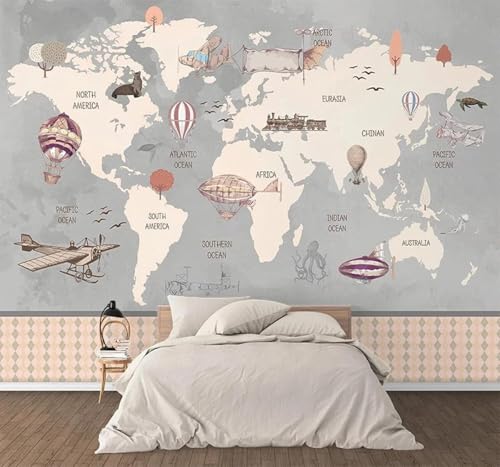 Papier peint 3D soie pour masquer les défauts d'un mur de salon avec une carte du monde - 3