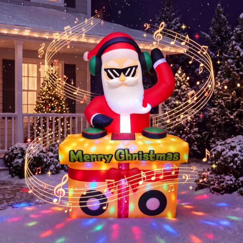 JOYIN 6FT Tall Christmas Inflatables Santa Claus with Music, DJ Santa Blow Up Christmas Decorations Outdoor with Built-in Multi-Color LED Lights for Xmas Yard Lawn Holiday Decor