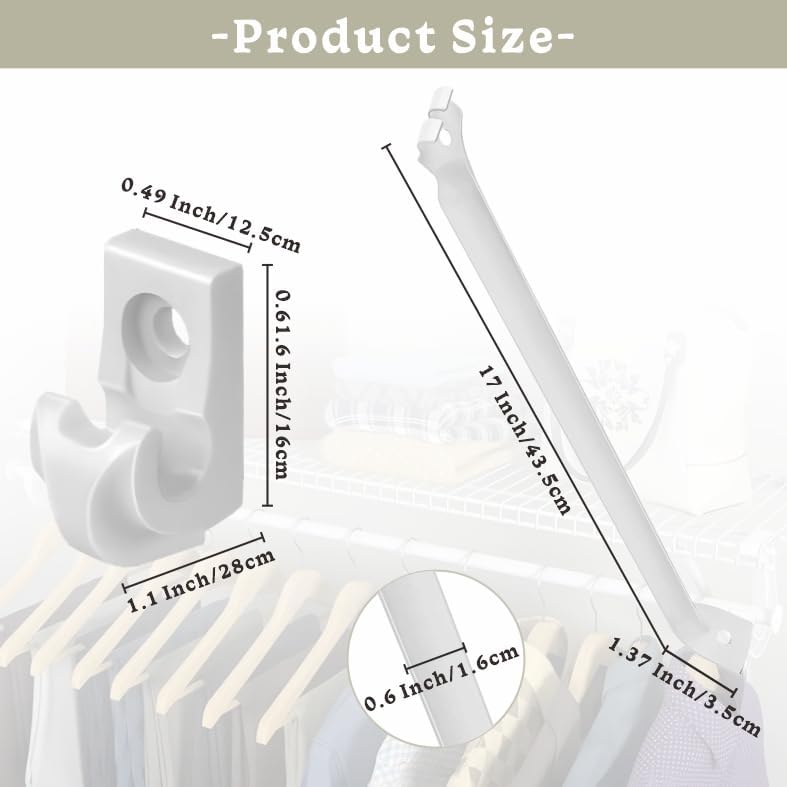 6 Pcs 12 Inch Wire Shelf Brackets Set ，Support Brackets for Wire Shelving Closet Maid Support Brackets with Anchors and Screws ，Suitability for Wardrobe and Wall Bracket Installation.
