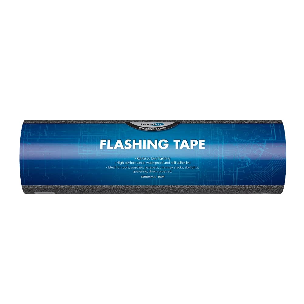 Bond-It Flashing Tape 600mm x 10Metres - Peel & Seal self-Adhesive Flashing Tape That's Weatherproof, Tough, Flexible & Easy to use. Great for roof Repairs! Choice of Widths & Lengths., Black, BDF008_SML