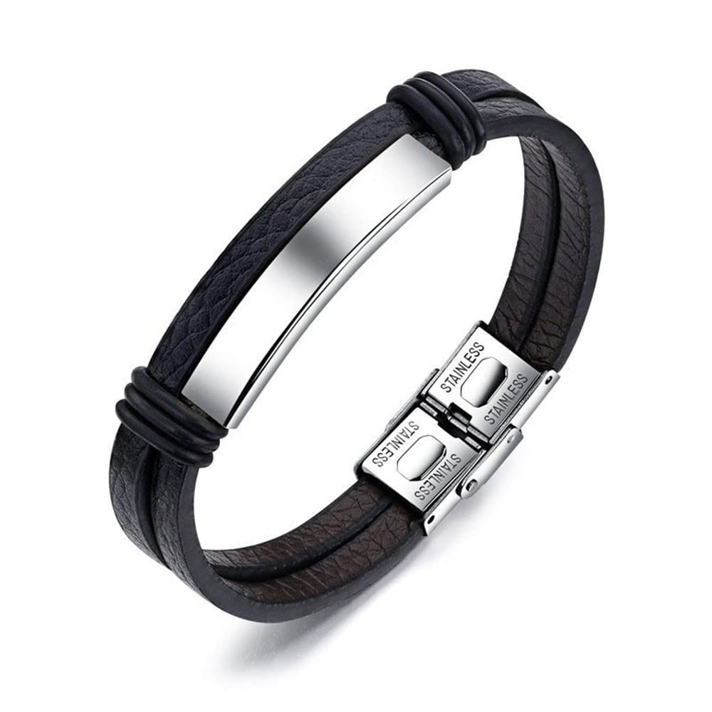 University Trendz Slip-On Leather Bracelet with Black Silver Stainless Steel Head for Boys & Men (B0BC91Q25W) Amazon Price History, Amazon Price Tracker