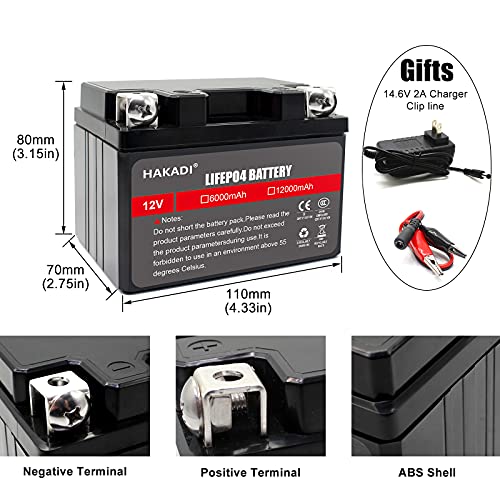 HAKADI 12V 6Ah Lifepo4-Batterij, Ingebouwde BMS - 3000+ Deep Cycle Oplaadbare Lithium-ijzerfosfaatbatterij Vervang… - Afbeelding 4