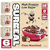 Surreal Choc Hazelnut - High Protein Cereal 6 Pack - Zero Sugar- Healthy Plant Based Cereal - High in Fibre - Low Carb - Gluten Free - Vegan - 18g of Protein, 0g of Sugar - 240g per Box