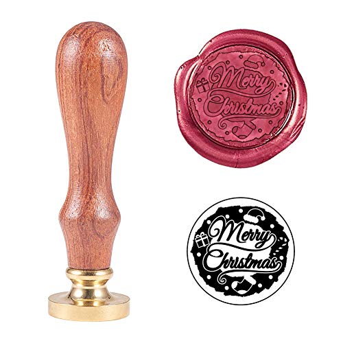 PH PandaHall Merry Christmas Seal Wax Stamp, Wooden Handle Removable Vintage Retro Sealing