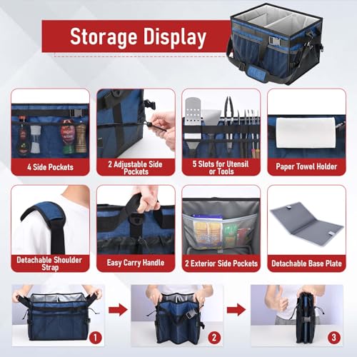 FANGSUN Large Grill and Picnic Caddy with Paper Towel Holder, BBQ Organizer for Utensils, Plates, Condiments, Collapsible & Easy-Carry Griddle Caddy, Must-Haves for Outdoor, Camper, Travel, Car, RV - Image 3