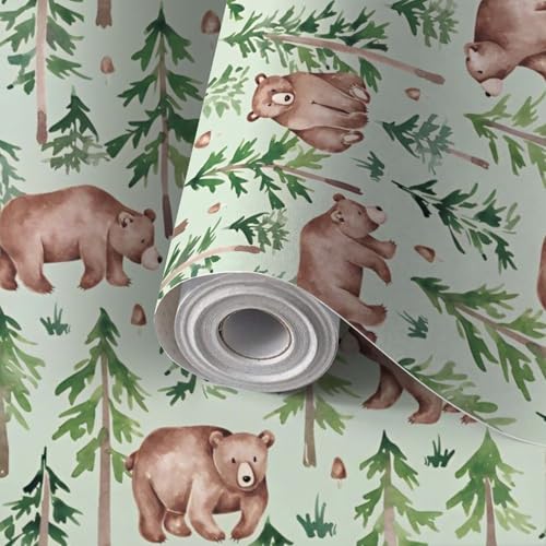 Peel and Stick Wallpaper Forest seamless hand drawn watercolor Woodland animals paper Brown Self Adhesive Wallpaper Waterproof Contact Paper for Cabinets Wall Paper for Bedrooms Kitchen 23.5''x118''