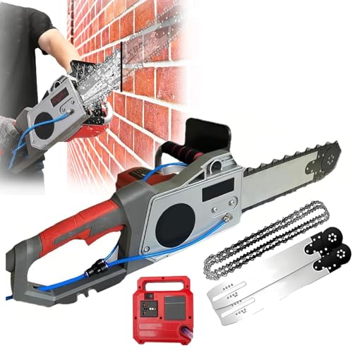 Cortadora De Muros Eléctrica De Cadena Diamantada Equipo Industrial Para Cortar Hormigón Con De Supresión De Polvo Con Alimentación De Agua, 2 Cadenas Y 2 Barras Guía Para Granito, Armado(B 480)