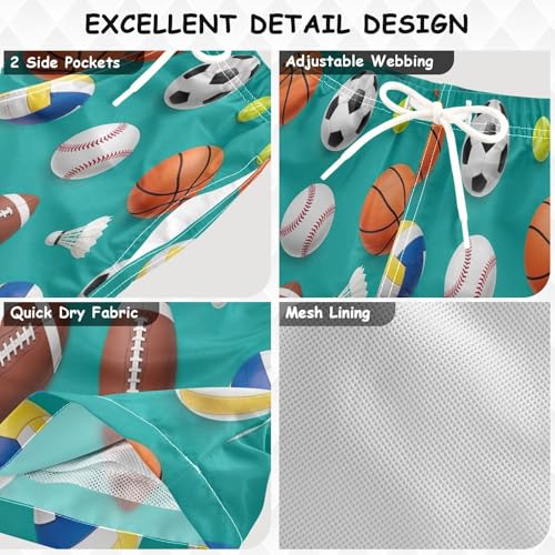 Kids Swim Shorts, Little Boy Swim Trunks 2t, Sports Balls Soccer Balls3