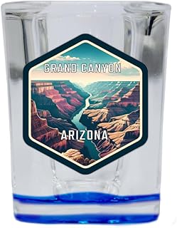 R and R Imports Grand Canyon Arizona Travel Destination Souvenir 2 Ounce Shot Glass Square Blue Base Single