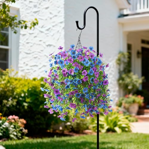 Artificial Faux Flowers Plants for Outdoor Spring Summer Decoration, 2 PCS Fake Silk Daisy Flowers No Fade UV Resistant Realistic for Outside Home Planter Porch Patio Balcony Yard Decor (Blue Purple) by Homsunny - Used condition - Image 7