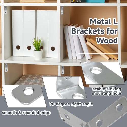 Luomorgo 20PCS L Bracket Corner Braces 1.5 Inch - Heavy Duty Metal Right Angle Brackets for Wood Furniture, Shelves, Cabinets & DIY with Screws (Zinc Plated) - Thumbnail 3