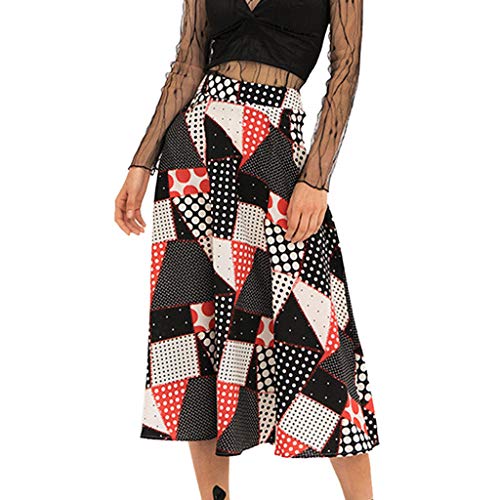 Sunnywill Women Dress, Fashion Lady Bohemian Chequered High Waist A-Shaped Beach Half-Length Skirt Womens Casual European Ins Style Formal Dress A-line Dress Black