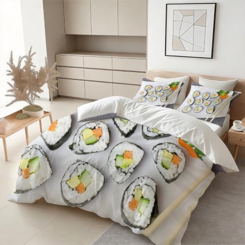 Housse de couette 200x200 sushi parure de lit microfibre facile à laver sans repassage
