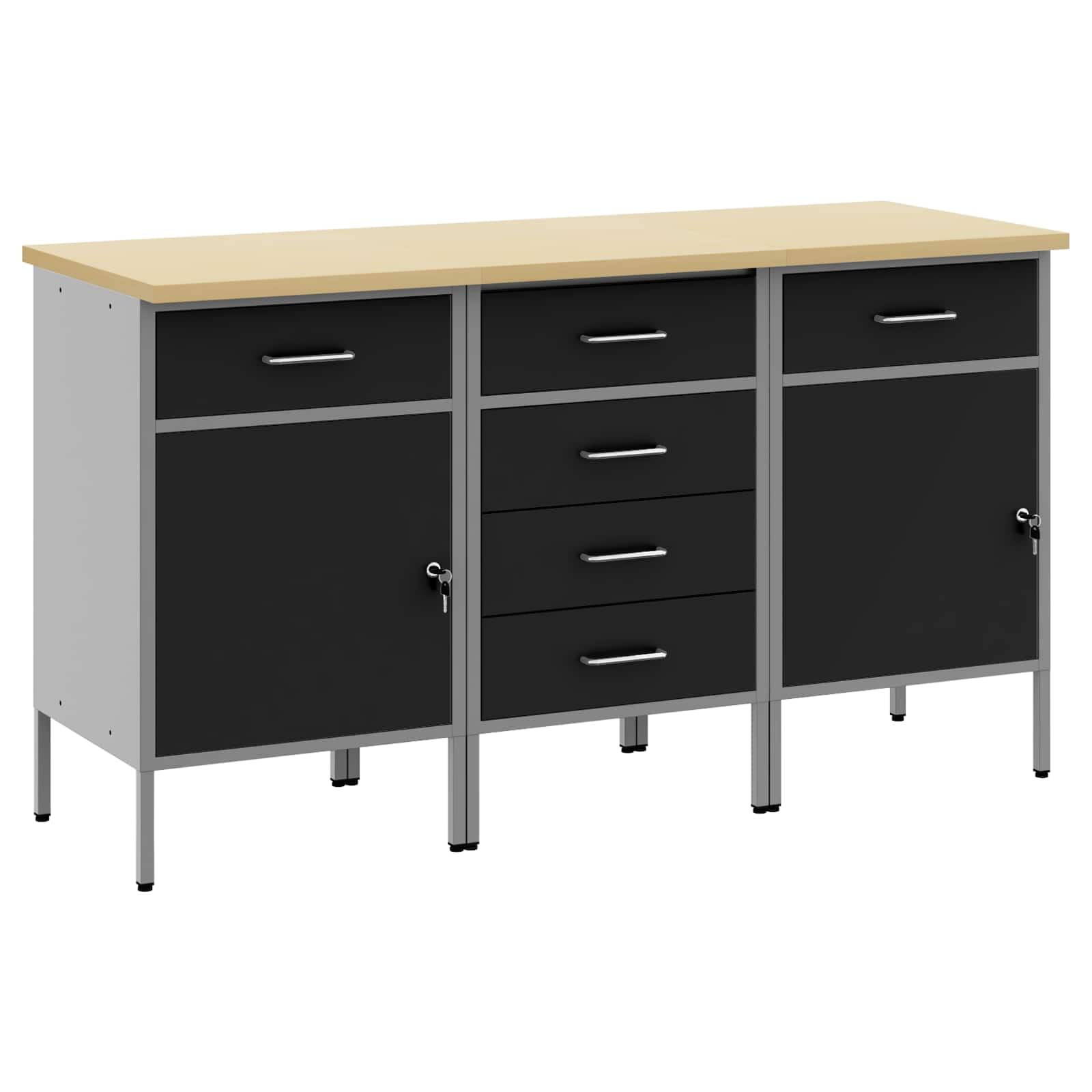 Armadietto portaoggetti con cassetto, 3 pezzi, nero e grigio, 150 x 55 x 85