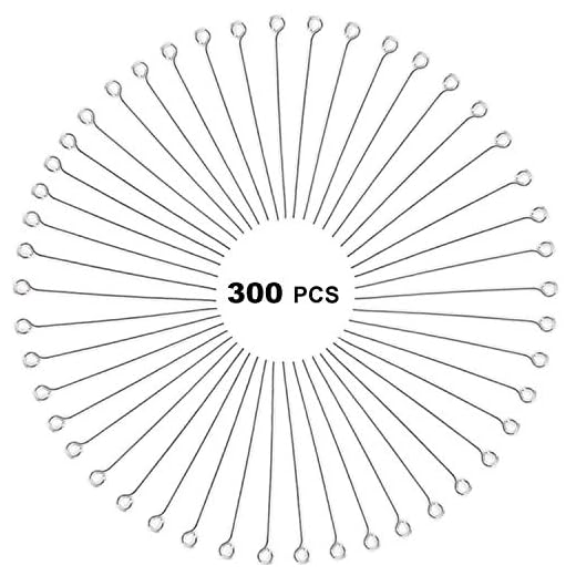 300 Pcs 1.6 Inch 304 Stainless Steel Open Eye Pins Headpins for Jewelry Necklace Making, ( Silver )