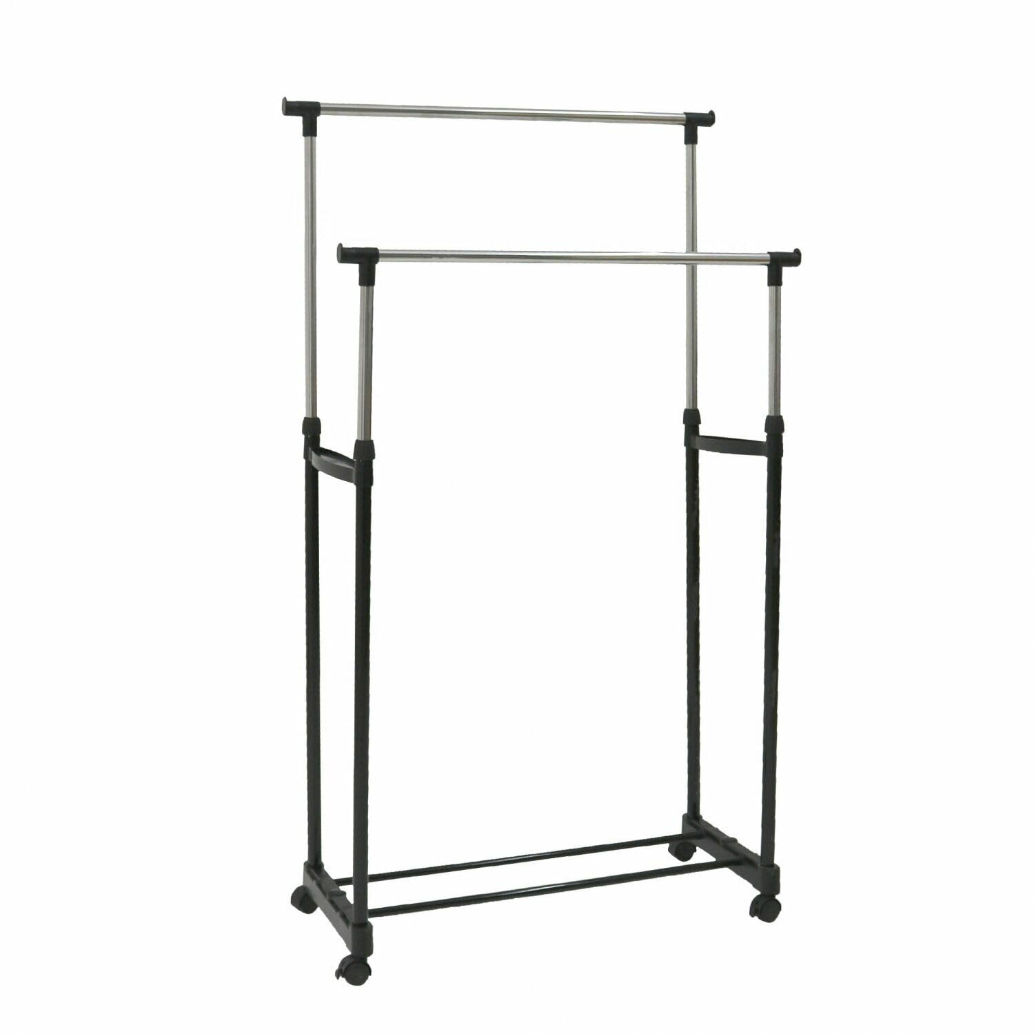 NEW PORTABLE CLOTHES RACK DOUBLE HANGING GARMENT BAR HEAVY DUTY HANGER ROLLING | FOLDABLE SPACE SAVING | LAUNDRY DRYING