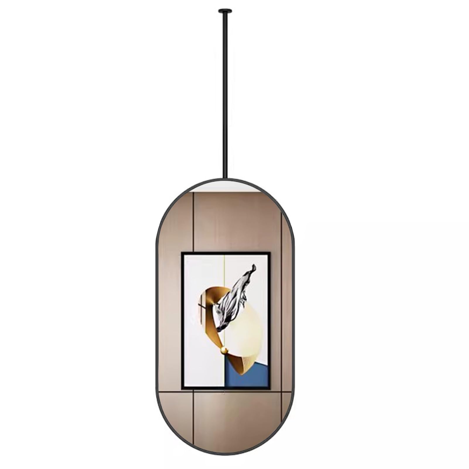 FGXHHS Modern Ceiling Hanging Oval Mirrors with Black Metal Frame Bathroom Floating Makeup Shaving Mirror - Customizable Double Rods (Size : 40cmx70cm)
