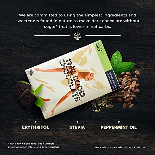 The Good Chocolate - Keto Mint Chocolate Bars, Zero Sugar, Lower Net Carb Snack, Lower Calorie, Vegan Chocolate Candy, 6 Bar Value Pack #TOP2