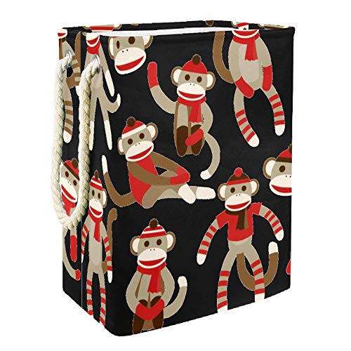Image of DJROW Laundry Organizer Christmas Sock Monkey Laundry Hamper Handles Waterproof Portable Washing Bin Bathroom College