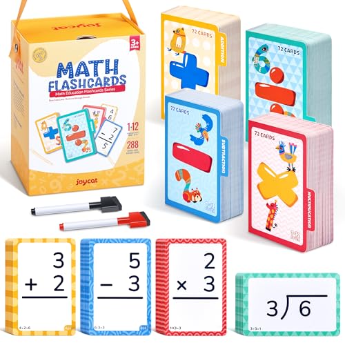 JoyCat 288 Math Flash Cards Set of 4- Multiplication, Division, Addition and Subtraction Flashcards for Kids 1st 2nd 3rd 4th 5th Grade or Kindergarten Homeschool Supplies