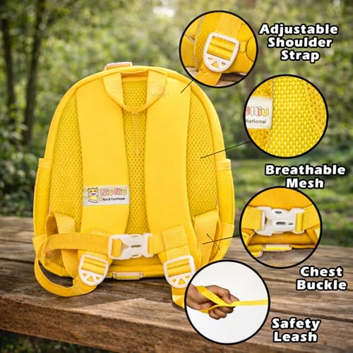 Image of WISHKEY Waterproof Small Size Bag,Picnic & Fancy Kindergarten Bags for Toddler Boys & Girls, Lightweight Cute Cartoon 3D Dinosaur Nursery Mini Dino Backpack for Kids 2 To 5 Years (Pack Of 1,Yellow)