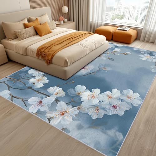 Tapis blanc à motif floral moderne en imitation cachemire doux - 5