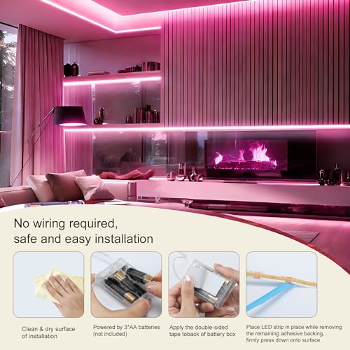 Image of ZSLAIFU Battery Powered LED Strip Lights, 3.3FT COB LED Strip Light, Battery Operated LED Lights, Pink LED Strip Lights Battery Powered for Closet, Cabinet, Shelf, Kitchen, DIY Lighting