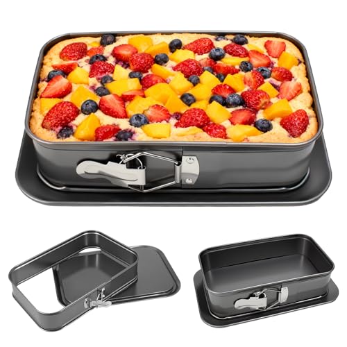 Molde Tarta Cuadrado Desmontable Antiadherente 28x18x6.5cm Molde Tarta Desmontable Molde Bizcocho Horno Molde Tartade Queso/Chocolate con Cierre de Resorte/Protección Contra Fugas y Antiadherente