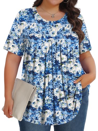 Image of Tencede Womens Plus Size Tops Tunic Short Sleeve Crew Neck Shirts Casual Soft Blouse 1X-5X