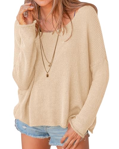 PRETTYGARDEN Women's Oversized Sweaters 2026 Casual Long Sleeve Scoop Neck Pullover Tops Loose Cozy Knit Spring Outfits(Apricot,XX-Large)
