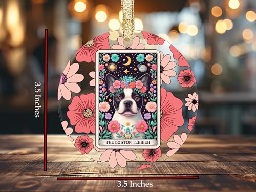 Ornamento acrílico para cães Boston Terrier 8,89 cm adesivo de transferência com design floral, pres