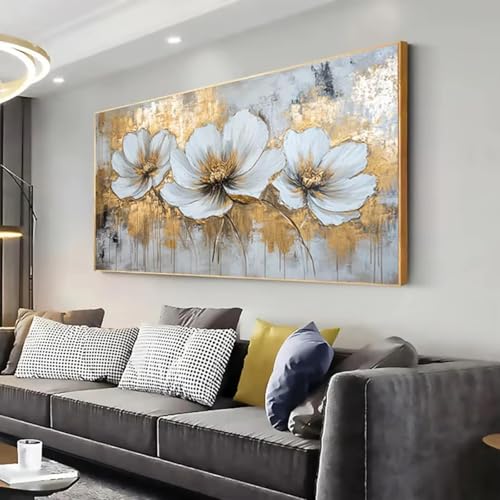 Toile fleurs dorées avec cadre pour habiller un mur vide