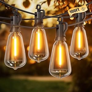 Brightown Outdoor String Lights Patio Lights, 100FT ST38 Shatterproof Dimmable Waterproof Connectable LED Christmas Lights, Hanging Outside Light for Backyard, Porch, Deck, Balcony, Garden, Home Decor