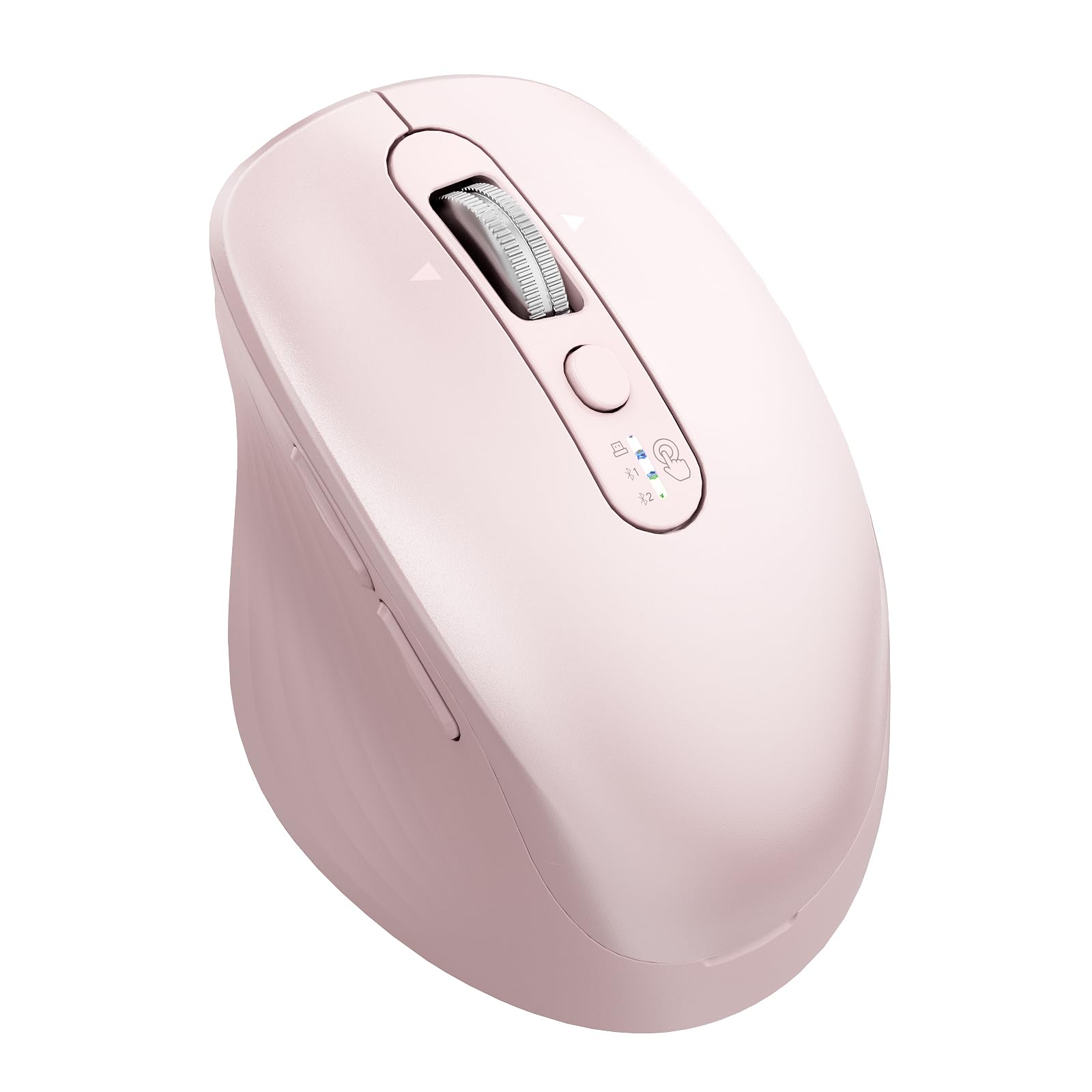 Wireless Bluetooth Ergonomic Silent Pink Mouse for Laptop & Mac, Multi-Device (BT1/BT2 + 2.4G USB) One-Click Switch, 4-Way Metal Scroll Wheel, 3000 DPI Office Mouse for PC MacBook iPad