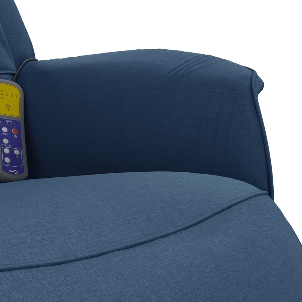 vidaXL Fauteuil Inclinable de Massage avec Repose-Pieds sans Adaptateur Secteur, Siège avec Accoudoirs, Chaise de Relaxation avec Dossier Salon, Moderne, Bleu Tissu
