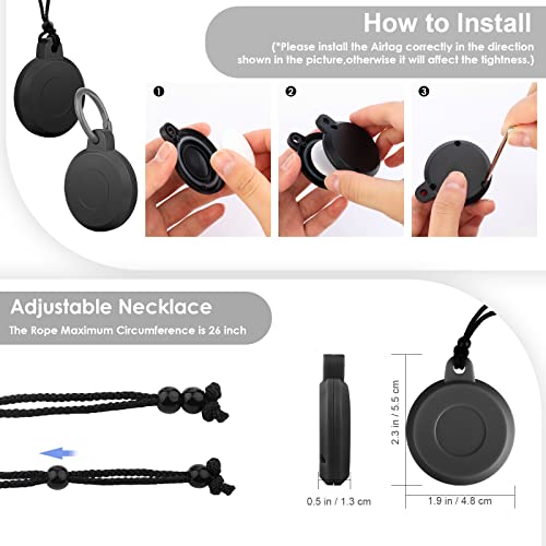 wasserdichte Airtag-Halterung mit Halskette, Schlüsselanhänger und vollständiger Schutzhülle - Versteckter GPS-Tracker für Kinder, Senioren, Haustiere und Kleidung.(Set aus 2 Obsidian-Schwarzen)